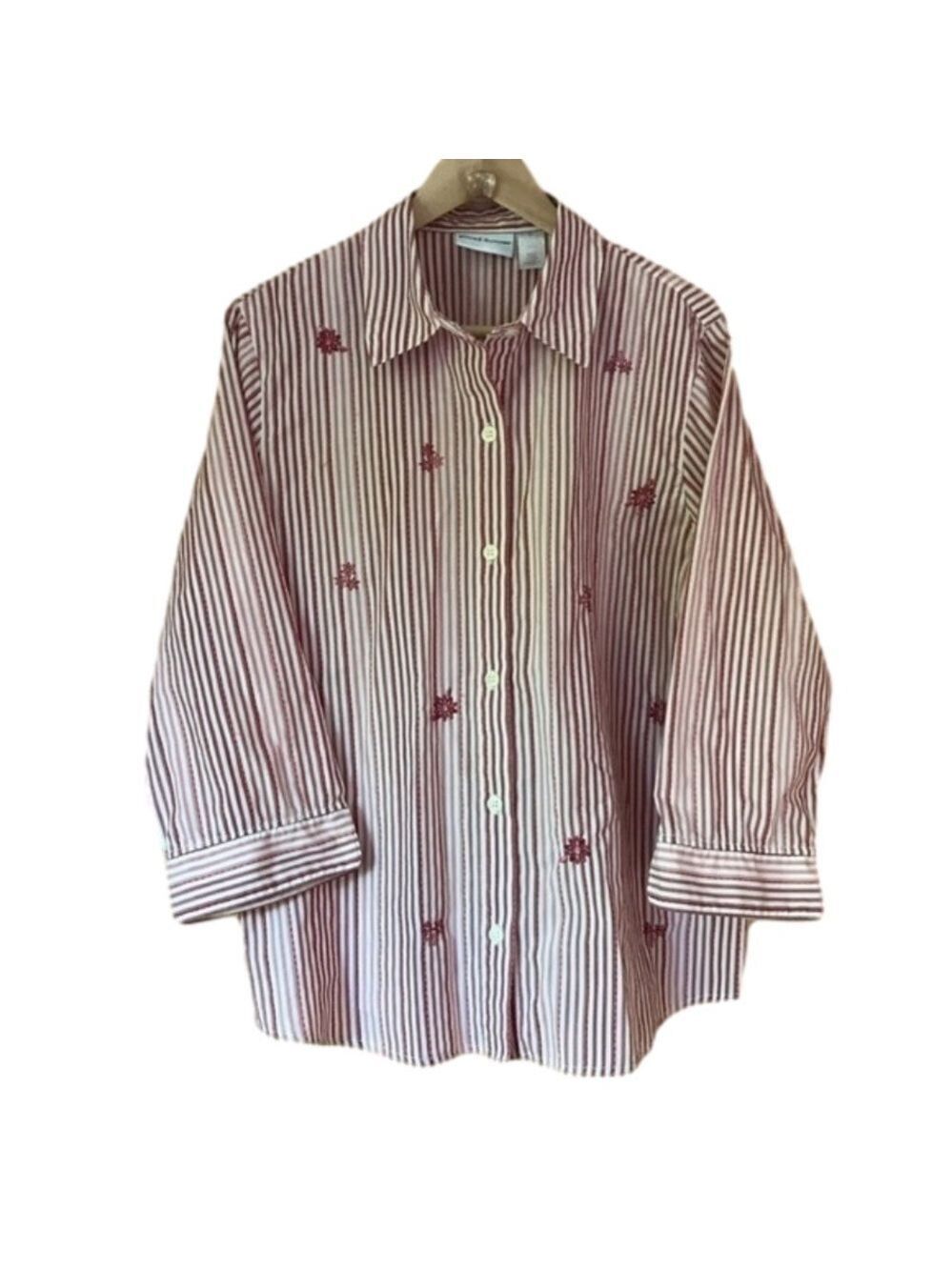 Alfred Dunner Floral Embroidered Striped quarter sleeve Blouse Size 16